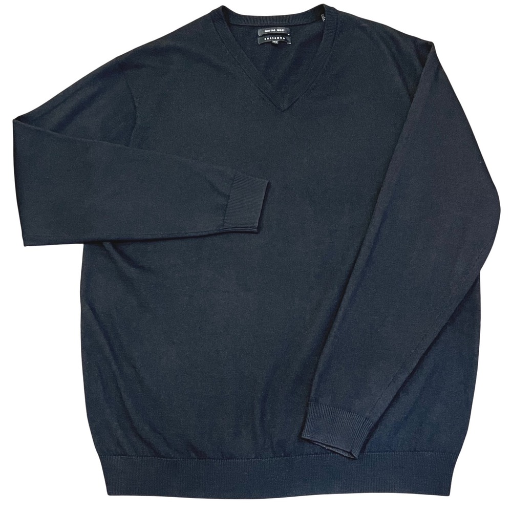 Mens 100% Merino Wool Black V-Neck Sweater Winter Modern Staple Piece TALL XLT‎ - Picture 2 of 14